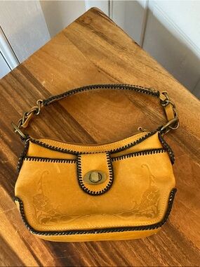 Eileen West Tan Leather Shoulder Bag with Floral Embossing